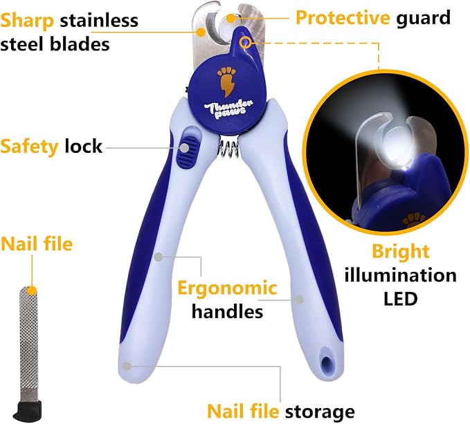 LED Dog Nail Clippers with Protective Guard - Blue