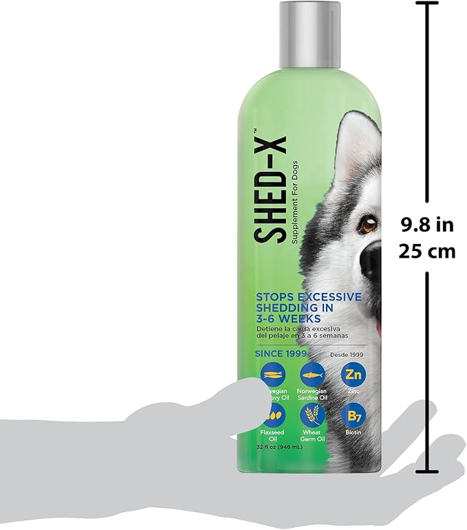 Shed-X Liquid Dog Supplement,32oz – 100% Natural – Helps Dog Shedding,Fish Oil for Dogs Supports Skin & Coat,Dog-Oil for Food with Essential Fatty Acids,Vitamins,and Minerals,(Pack of 2)