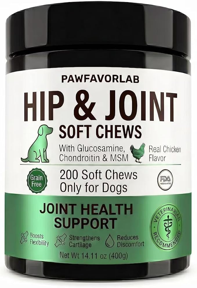 Hip & Joint Supplement for Dogs - Glucosamine, Chondroitin, MSM, Green Lipped Mussels & Turmeric - Natural Arthritis Pain Relief & Mobility Support for All Ages - 200 Soft Chews