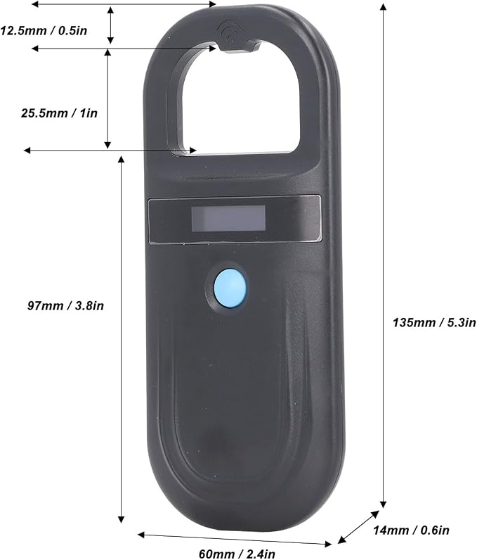 Animal ID Reader, 134.2KHz ISO11784 85 FDX B EMID Handheld Pet Tag Chip Scanner, USB Charging, Built in Buzzer, for Small Animal Management
