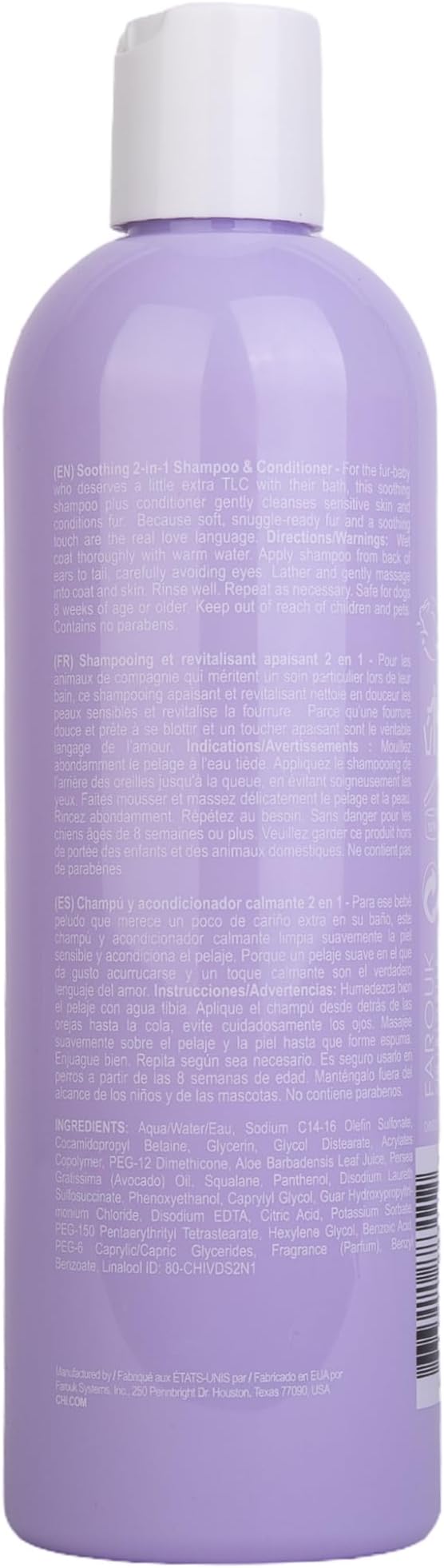 CHI Vibes for Dogs Soothing 2-in-1 Shampoo & Conditioner, 12 Oz | For sensitive skin, deodorizes, vegan formula, pH-balanced, gluten and paraben free, for puppies and adults