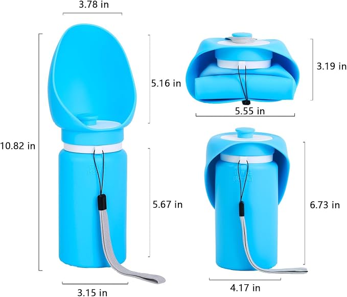 4 in 1 Dog Travel Kit, Leak‑Proof Portable Dog Water Bottle with Collapsible Silicone Bowl, Poop Bag Dispenser & Carabiner Hook, Food Grade BPA‑Free Pet Outdoor Supplies for Walking, Hiking, Camping