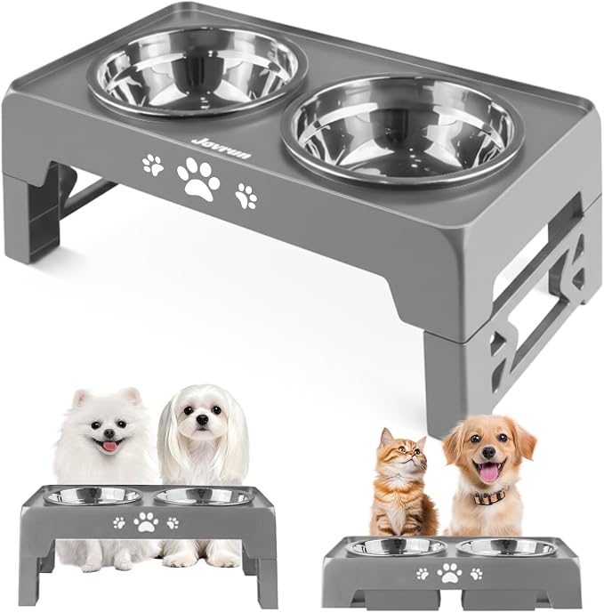 Jovrun Elevated Dog Bowls for Small Medium Large Size Dogs, Non-Slip Dog Feeder with 2 Food Water Bowls, 2-5 Heights Adjustable Raised Bowls Stand