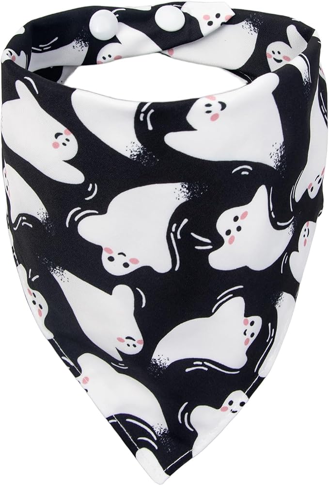 Halloween Dog Bandanas Black Ghost Spooky Costumes for Large Pets, Large, Black