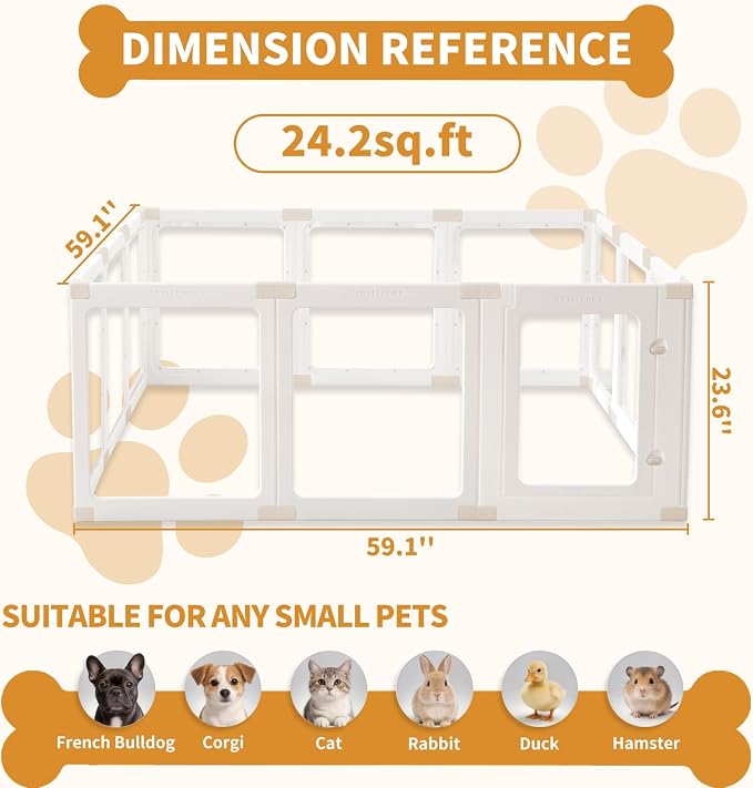 Acrylic Dog Playpen Indoor for Small Dogs & Puppies, Clear Transparent Pet Playpen with Modern No-Bar Design, 23.6" Easy Assemble Puppy Play Pen, Escape-Proof & Sturdy (12 Panels, White)