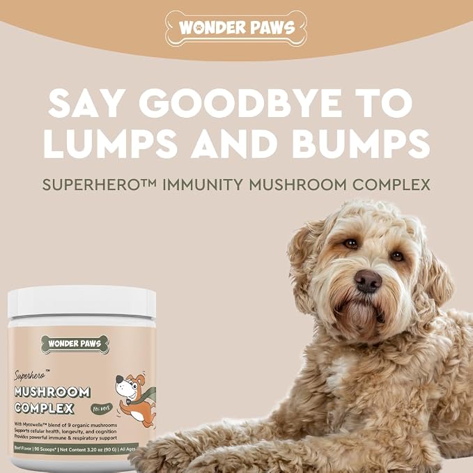 WONDER PAWS Mushroom Complex Powder Plus Omega Max Fish Oil - for Dog's Immune Health, Vitality, Skin & Joint Care – Mushroom Complex 90 Scoops - Omega Max 16 Ounces