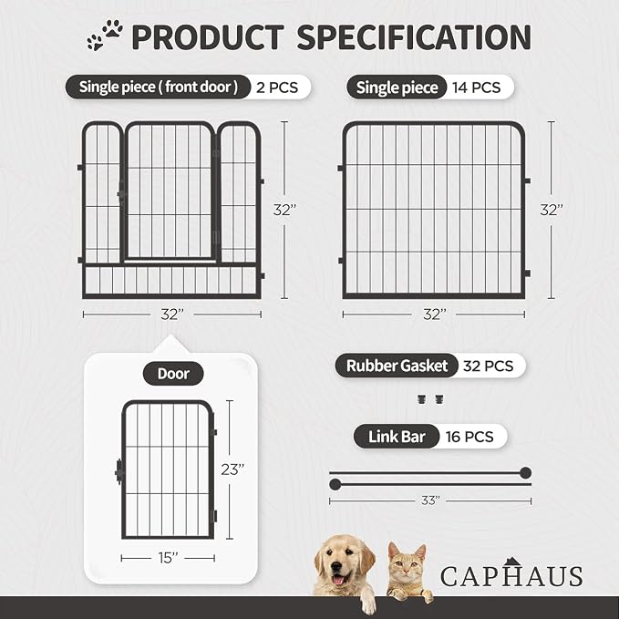 CAPHAUS Foldable Pet Playpen with Door - Multi-Size (24/32/40in)