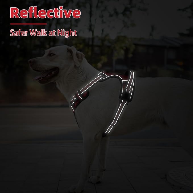 PUPTECK No Pull Dog Harness for Large, Adjustable Reflective Dog Harness with Handle Easy Control, Comfortable Soft Padded Pet Vest Harness for Extra Large Dogs, Red XL