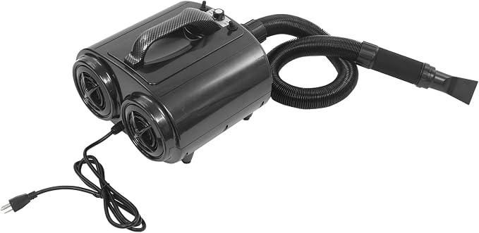 High Velocity Dog Dryer - 3600W Dual Motor Pet Grooming Blower with Adjustable Airspeed (98.43-229.66 ft/s) & Temperature (77-149℉), Includes 2 Nozzles, Black