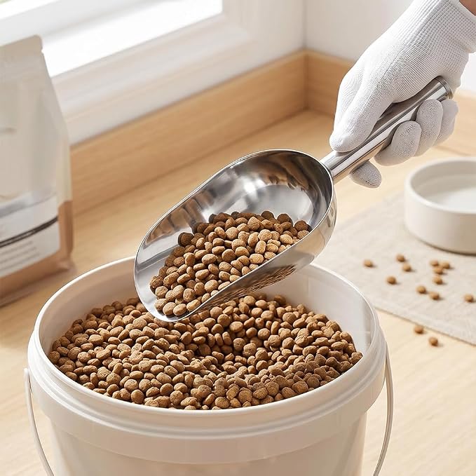 2 Pcs Dog Food Scoop Stainless Steel Feed Scooper for Home Pet Food (1 1/2 Cup, 12-Ounce)