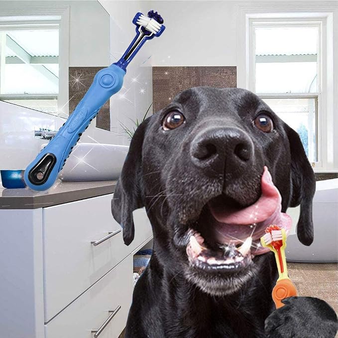 Orgrimmar 4 Pcs 3-Sided Pet Toothbrush Dog Cat Mouth Dental Teeth Care | Pet Brush for Bad Breath Tartar Cleaning