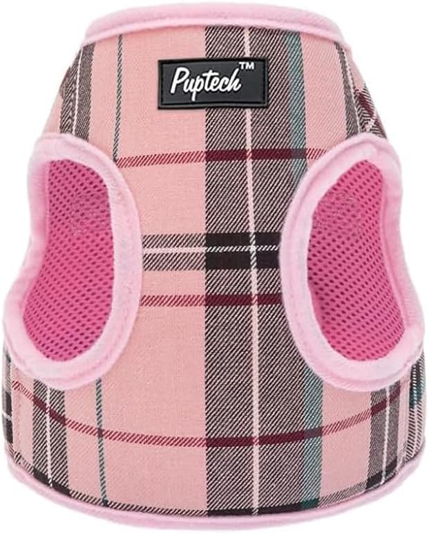 PUPTECK Dog Harness for Puppy and Small Sized Dogs, Step-in No Pull Soft Mesh Vest Harness for Cats Small Pets Walking, Pink Plaid, L