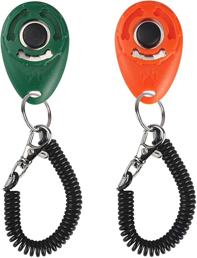 Dog Training Clicker with Wrist Strap, 2 Pack, Green & Orange