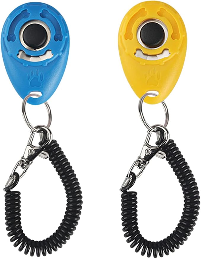 Dog Training Clicker with Wrist Strap, 2 Pack, Blue & Lemon Yellow