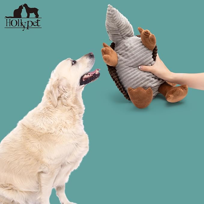 Hollypet Armadillo Squeaky Dog Toys for Medium Large Dogs, 14" | plush stuffed large dog squeak animal toy with unique grunt squeaker textured fabric for teeth cleaning toys