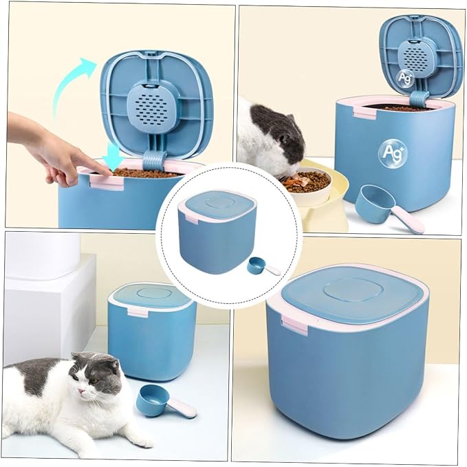 SOLUSTRE 11l Airtight Pet Food Storage Bin with Sealing Lid Fog Matte Finish Cat, 11l, Blue