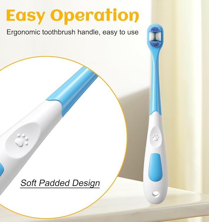 2 Pcs Dog Toothbrush, Ultra Soft Cat Toothbrush for Cats & Small Dogs, Mini Head for Puppy & Kitten, Gentle Dental Cleaning, Blue