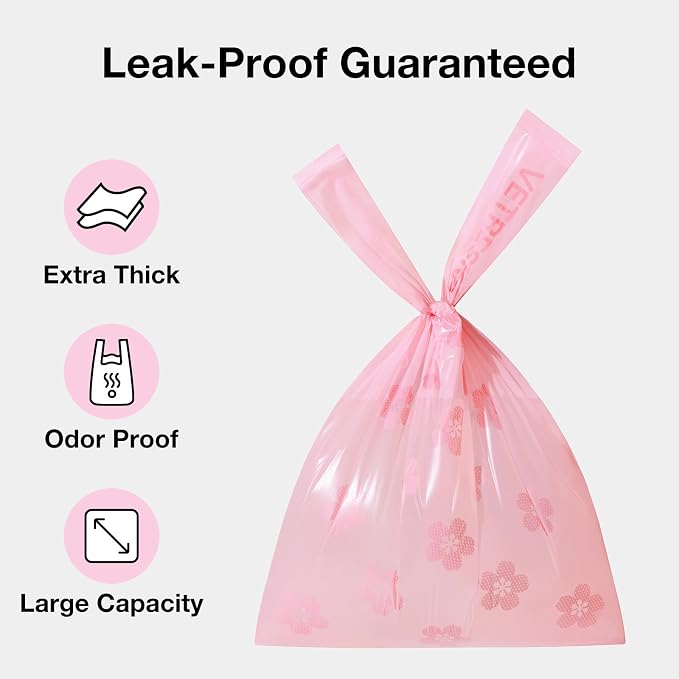 VETRESKA Dog Poop Bags with Handles 450 Count, Floral Scented Waste Bags, Leak-Proof Thick Dog Bags for Poop, Easy-Tie Large Poop Bags, 30 Refill Rolls with 1 Dispenser for Dog Walking Cat Litter