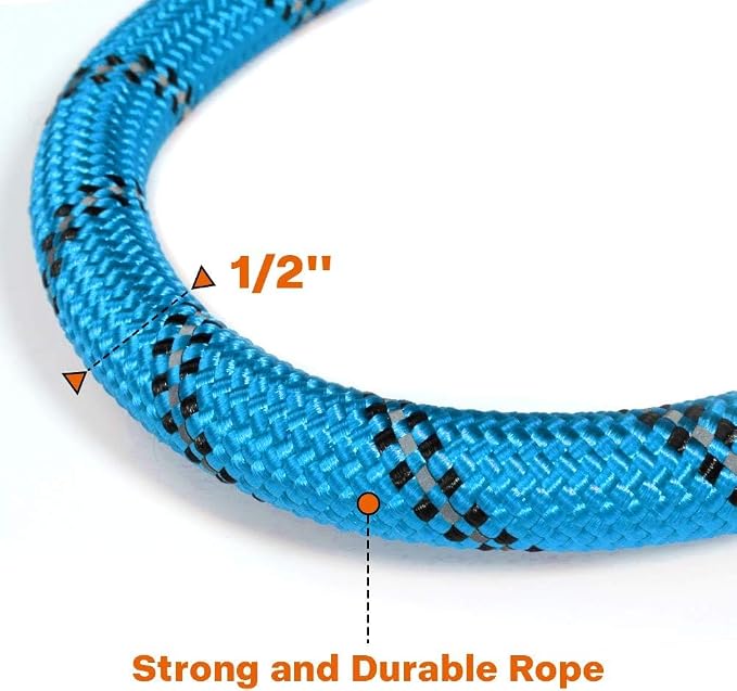 Taglory Rope Dog Leash for Medium Large Dogs, 6 FT Padded Handle, Blue | Climbing Rope for Strong Pullers, Reflective for Night Walks and Training, Comfortable Grip, Anti-tangle Swivel Clip 1/2 inch