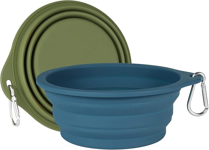 SLSON Collapsible Dog Bowl, 2 Pack, 600ml, Navy Blue & Dark Green
