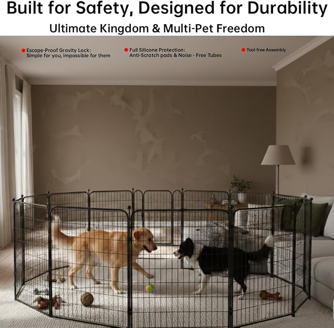 Rustproof Dog Playpen with Stakes, 36in 12 Panels