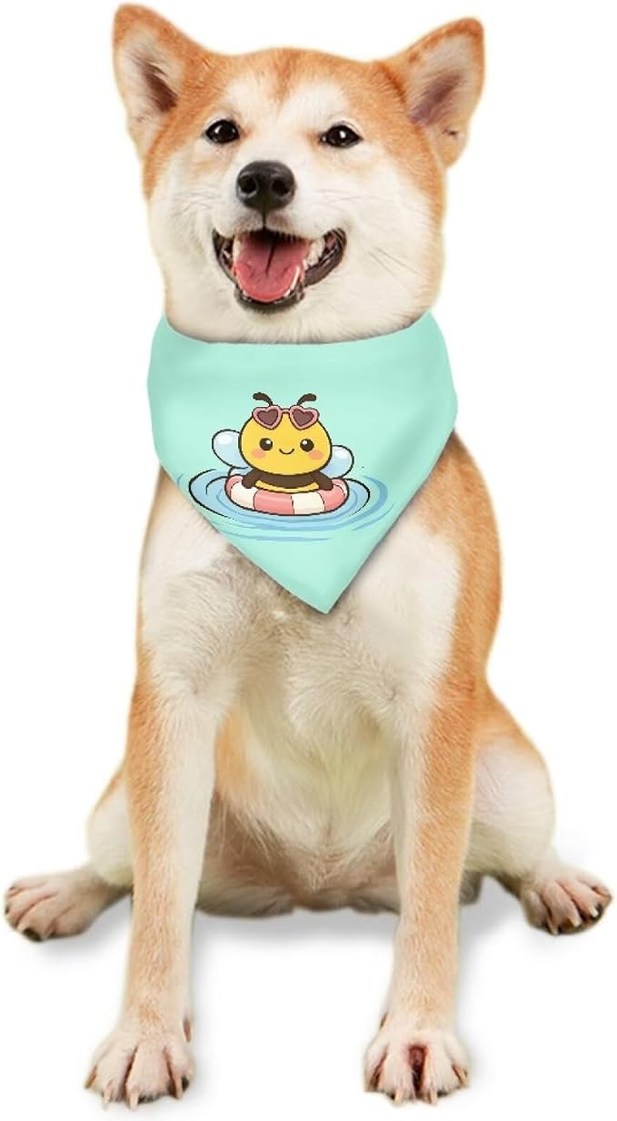 Forchrinse Cartoon Bee Pet Dog Bandana Washable Dog Bib Triangle Scarf Pet Handkerchief Polyester, One Size, Polyester, Cartoon Bee Print