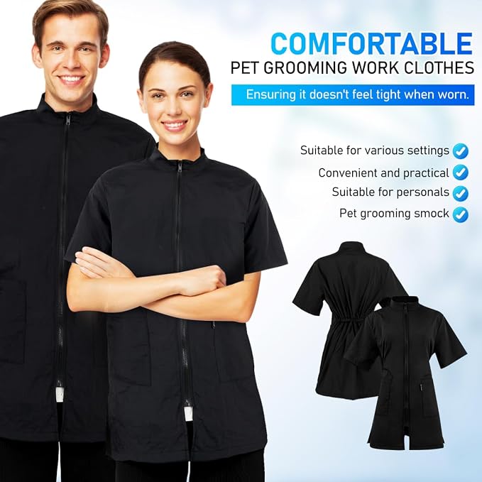 Holibanna Groomer Smock Dog Pet Grooming Workwear with Multifunctional Pockets Lightweight Comfortable Barber Jacket for Salon Use