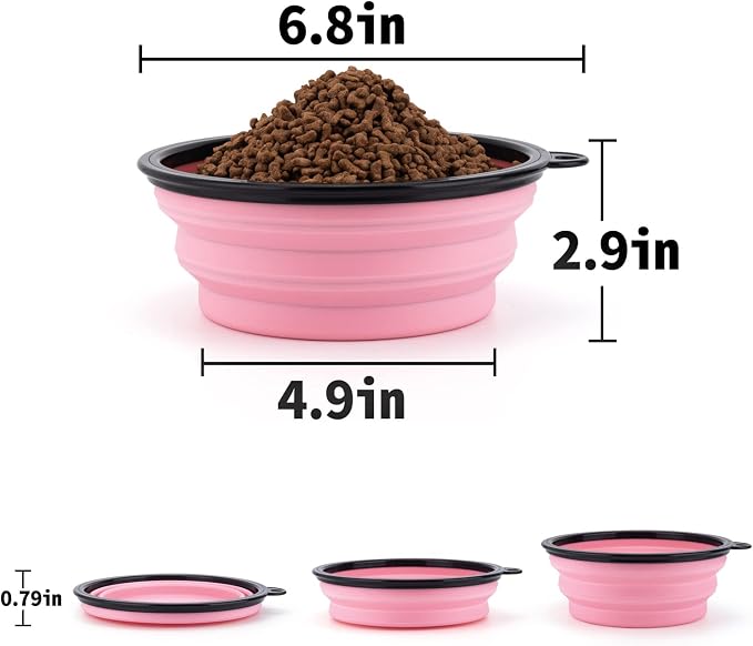 SLSON Dog Bowls Collapsible with Cover Lids, 2 Pack, Fairy Pink and Sprout Green, Large