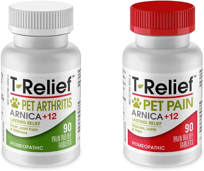 MediNatura Plant-Powered Pet Pain Relief Bundle T-Relief Pet Pain Tablets (90) + T-Relief Pet Arthritis (90) 12 Plant-Based Homeopathic Pain Relievers with Arnica - Support for Muscles, Joints + HIPS