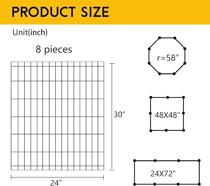 FDW 30 Inch Dog Pen 8 Panel Dog Playpen Indoor Outdoor Metal Puppy Pet Fence Portable Folding Animal Exercise Fence,Black