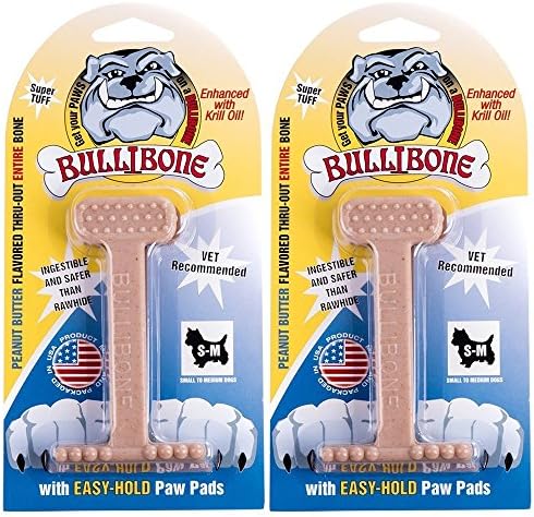 Bullibone Nylon Dog Chew Toy for Aggressive Chewers - Dental Hygiene Bone with Peanut Butter Flavor, Durable Tough Chew Toys for Small Dogs, Indestructible Dog Bone - 2 Pack