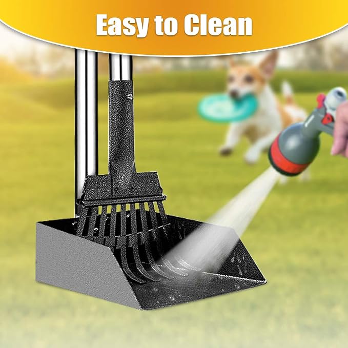 TOOGE Pooper Scooper, Dog Pooper Scooper Long Handle Stainless Metal Tray and Rake for Medium Small Dogs Heavy Duty Pet Supplies to Use for Grass, Dirt or Gravel