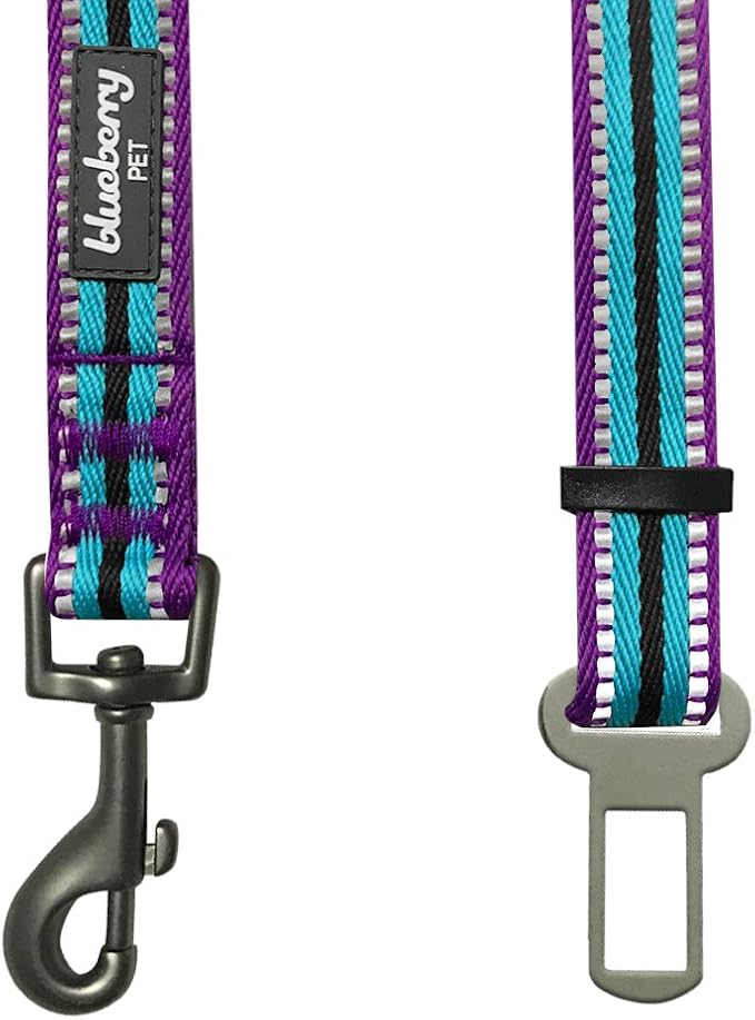 Blueberry Pet Dog Leash Puppy Essentials - 3M Reflective Adjustable Dog Seat Belt for Car, 1-Inch Width, 16.5-25.5 Inch, Violet & River Blue - Safety Tether for Secure Pet Travel