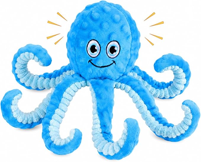 Letsmeet Squeaky Dog Toys Octopus Stuffed Crinkle Toy, Puppy Chew Toys for Teething, Durable Tug of War Interactive Plush Dog Toys for Puppies Small, Medium, and Large Dogs