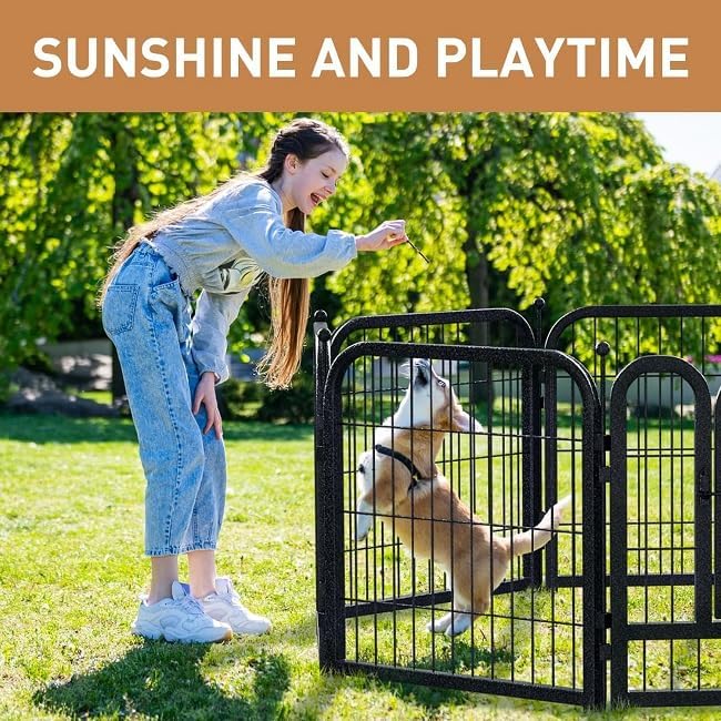 Metal Dog Playpen, 45in 16 Panels, Black-Silver