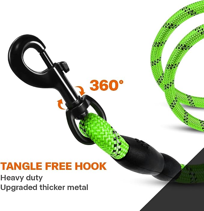 Taglory Rope Dog Leash for Small Medium Dogs, 6 FT Padded Handle, Green | Made of Climbing Rope, Reflective for Night Walks and Training, Comfortable Grip, Anti-tangle Swivel Clip, 3/8 inch