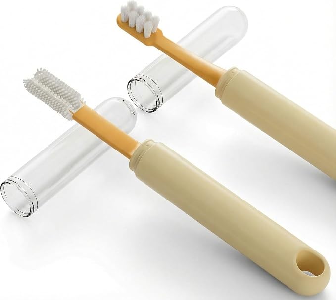 Dual-Head Pet Toothbrush for Small Dogs, Cats, Rabbits & Hamsters - Soft-Bristled Animal Oral Care Toothbrush (Yellow)