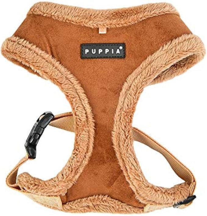 Puppia Terry Dog Harness Over-The-Head Winter Suede Warm No Choke No Pull Training Walking for Small and Medium Dog, Brown, Medium