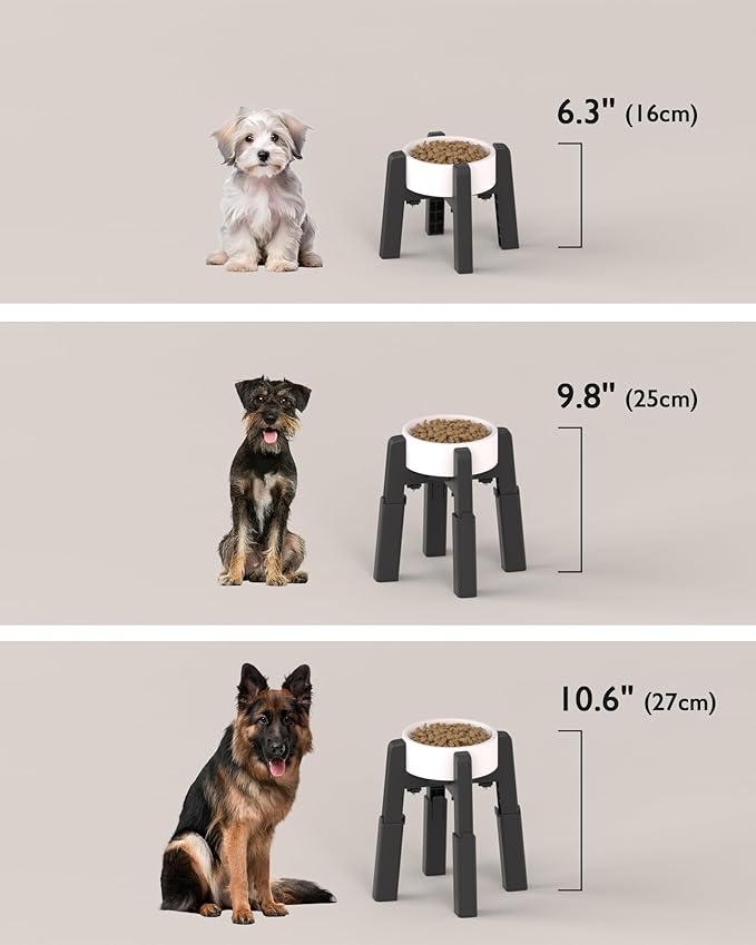 CZPET Dog Bowl Stand with Adjustable Height and Width [Stand Only], Elevated Pet Water & Food Feeder for Medium & Large Dogs, Stable and Anti-Slip Raied Bowl
