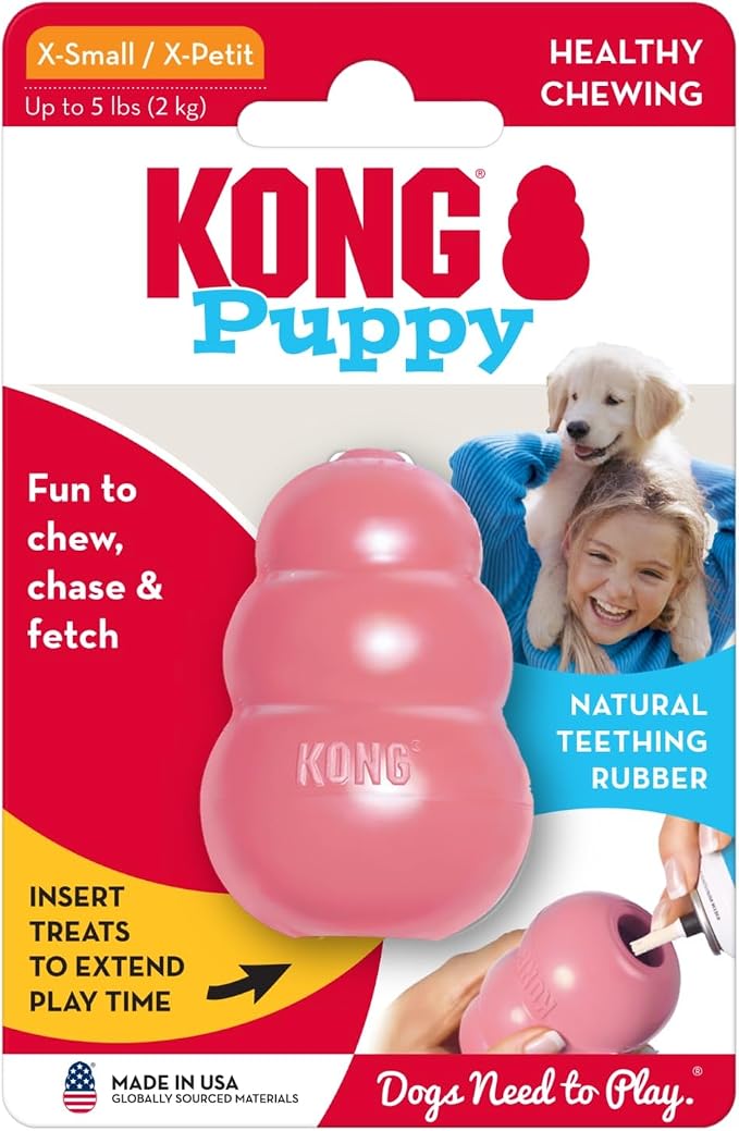 KONG Puppy - Natural Teething Rubber Chew Toy for Dogs - Stuffable Dog Toy for Extended Playtime - Chew & Fetch Toy for Puppies - for XS Puppies - Pink (Pack of 3)