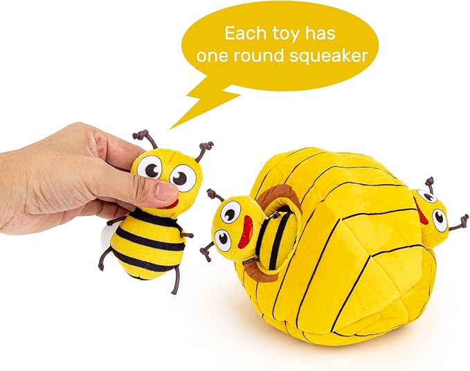 Hollypet Squeaky Hide and Seek Dog Toys for Small and Medium Dogs, Bees | Interactive Plush Stuffed Dog Squeak Toys for Small Medium Sized Dogs and Non-Aggressive Chewers, Puppy Teeth Clean Chew Toys