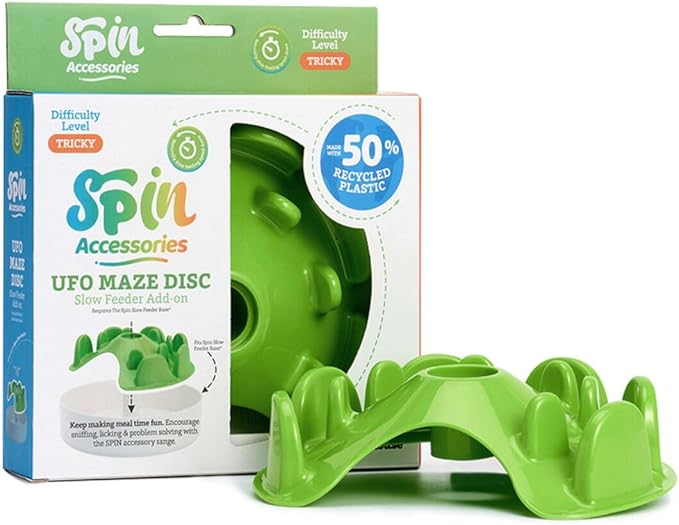 PetDreamHouse Spin Slow Feeder Bowl Insert for Dogs - Interactive Dog Food Puzzle Accessory for Slow Eating, Mental Enrichment, & Digestive Health, UFO Maze, Green
