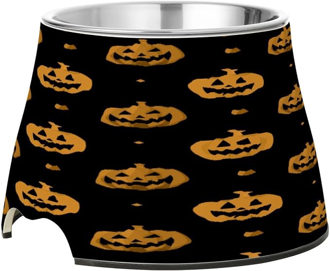 Blueangle Elevated Dog Bowls with Stainless Steel - Non-Slip 2.3 Cup High Capacity Pet Dish for Spinal Health & Orange Pumpkins Design（15）