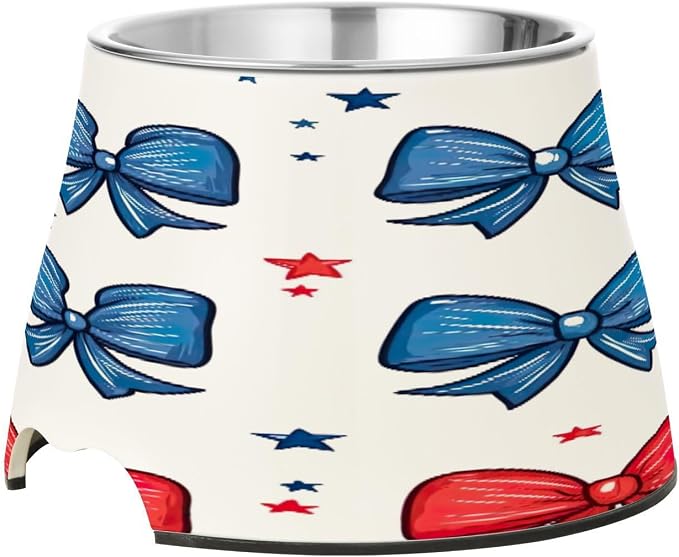 Blueangle Elevated Dog Bowls with Stainless Steel - Non-Slip 2.3 Cup High Capacity Pet Dish for Spinal Health & Bows Design（162）