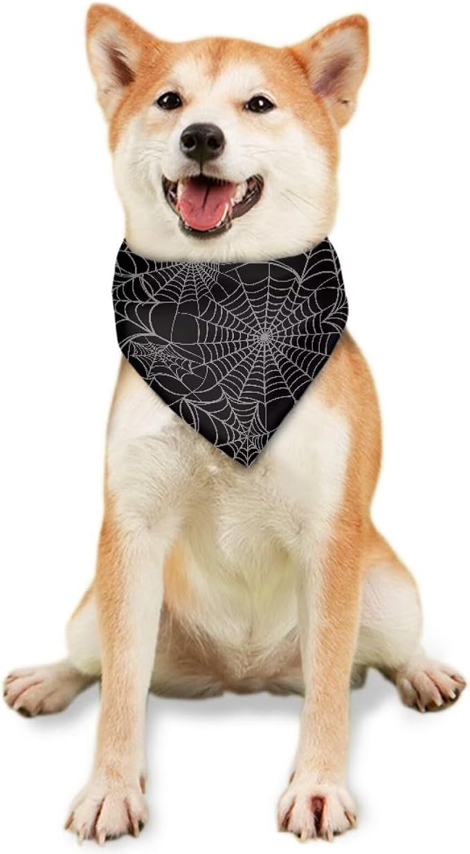 Jeiento Halloween Black Spider Web Dog Bandanas for Small Medium Large Dogs Cats Pets, Small, Polyester, Black