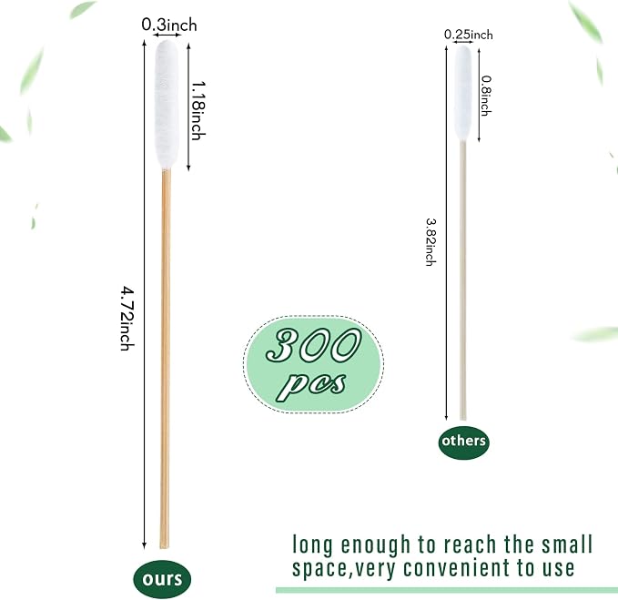 Nuogo 300 Pieces Cotton Buds for Dogs and Cats Pet Cotton Ear Buds Swabs Long Swab Dog Ear Drops with Wood Handle for Dog Care Cleaning,4.7 Inches