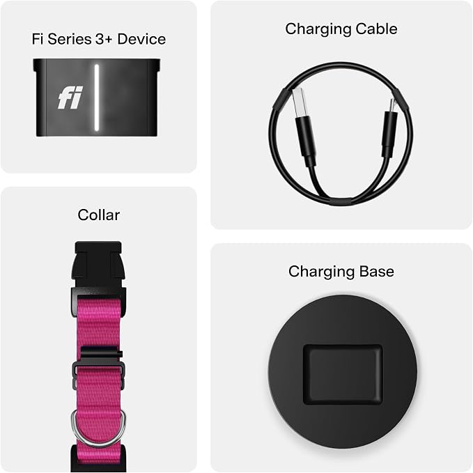 Fi Series 3+ GPS + Health Dog Collar, Pink, X-Small, 12-Month Membership | Smart GPS dog collar with live tracking, health & behavior, Escape Alerts, LED light. Waterproof and Apple Watch compatible.