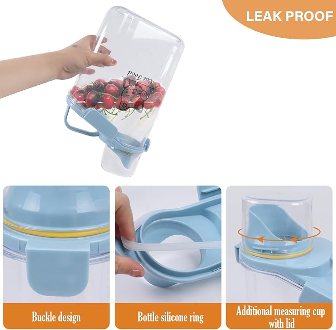 Cat Food Storage Container Airtight |3 Qt/2.8 L Clear Plastic Cat Puppy Food Treats Container with Measuring Cup|Hold up to 3.8lbs Pet Food|Portable Food Containers for Travel|BPA Free-Blue