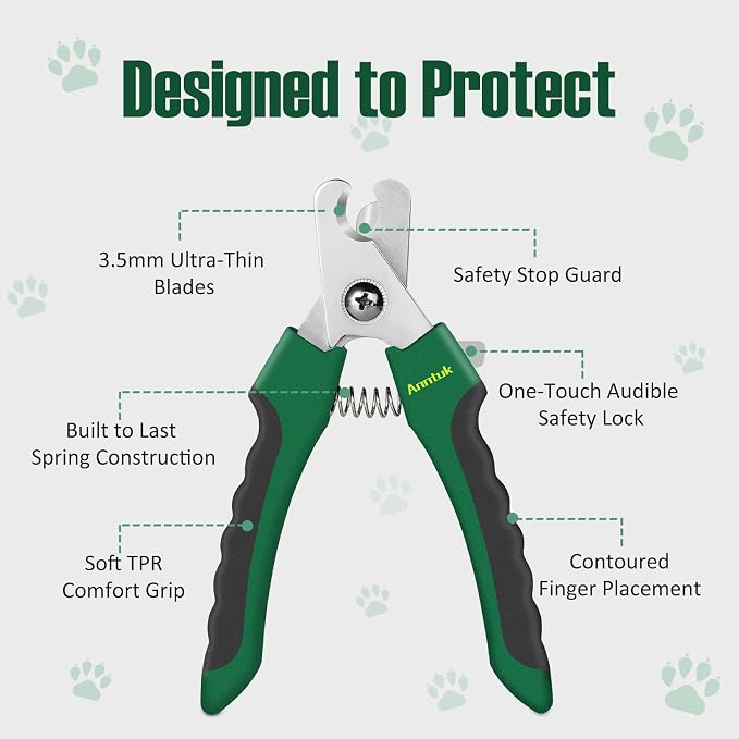 Ergonomic Dog Nail Clippers with Nail File, Green