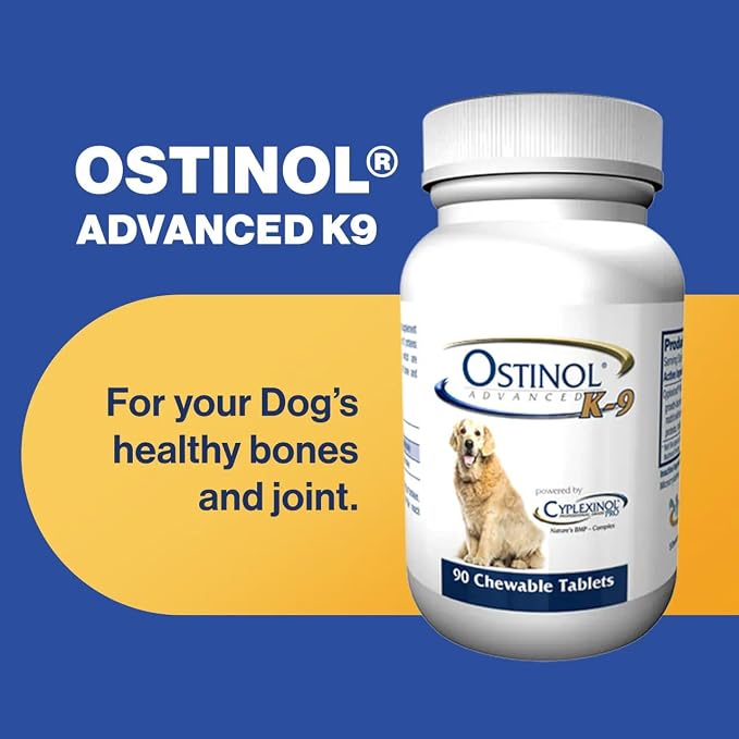 ZyCal Ostinol Advanced K-9 Joint Supplement for Dogs – Bioactive Protein Complex with Cyplexinol® Pro 50mg | Bone & Joint Dog Supplement | 90 Chewable Bone-Shaped Tablets